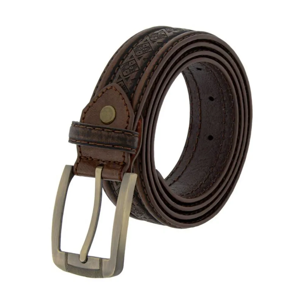 Canyon Sky Men's Southwestern Style Embossed Burnished Brown Leather Belt, 40